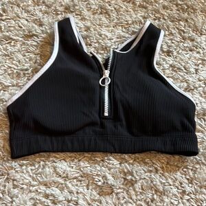 Athleta ribbed black and white front zipper athletic top size small